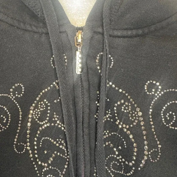 Onque Casuals Black Rhinestone Embellished Zip Up Hoodie Sweatshirt XL - Picture 2 of 9